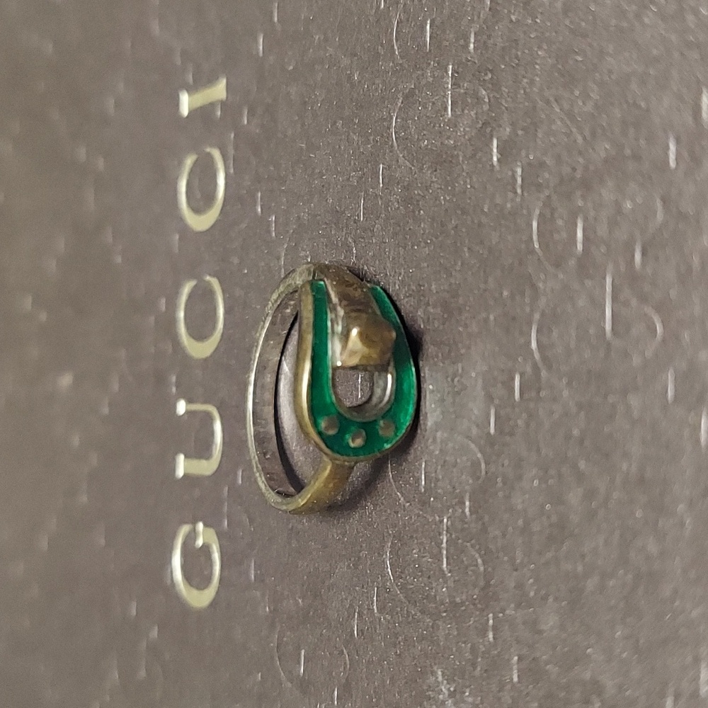 Amazing Gucci  green enamel horseshoe ring, early 80's vintage, rare, EVC!